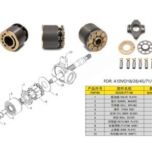 Bosch Rexroth Piston Pump A15VSO series spare parts, include Valve Plate, Cylinder Block, Push Rod, Ball Guide, Shoe Plate, Retainer Plate, Piston Shore, Coil Spring, Shoe Plate, Barrel Washer, Drive Shaft...
