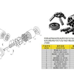 Bosch Rexroth Piston Pump A2FO series spare parts, include Valve Plate, Cylinder Block, Retainer Plate, Piston Shore, Disc Spring, Spring seat, Center Pin, Barrel Washer, Drive Shaft, Socket Bolt